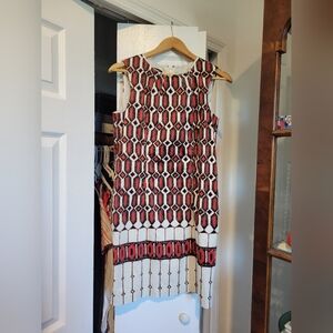 Talbots Brown, Red & Black Printed Sleeveless Dress